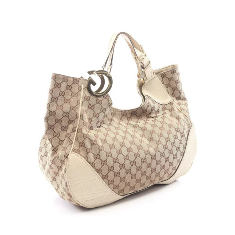 Gucci Shoulder Ivory White GG Bag Beige Leather Cream Canvas Tan Cream